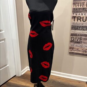 Almost Famous Black Strapless Dress with Red Lips